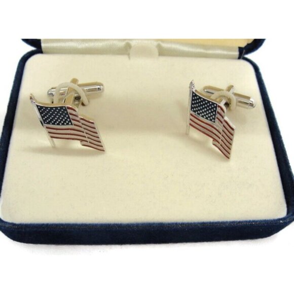 American Flag Cufflinks Shirt Formal Wedding Accessories Tux Vintage IOB - Picture 16 of 16